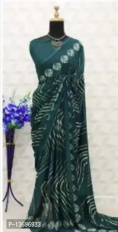 Stylish Georgette Green Bandhej Print Saree With Blouse Piece For Women