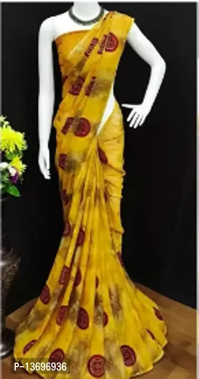 Stylish Georgette Yellow Printed Saree With Blouse Piece For Women-thumb0