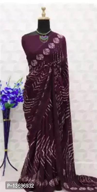 Stylish Georgette Purple Bandhej Print Saree With Blouse Piece For Women