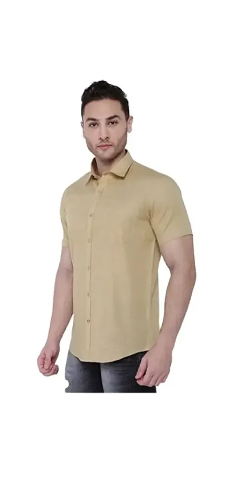 Southbay Beige Khaki Half Sleeve Linen Cotton Business Casual Shirt for Men