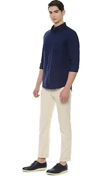 Reliable Navy Blue Cotton Solid Long Sleeves Casual Shirt For Men-thumb2