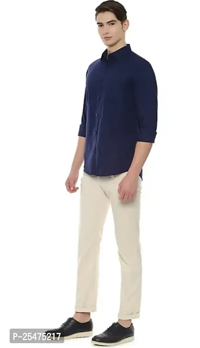 Reliable Navy Blue Cotton Solid Long Sleeves Casual Shirt For Men-thumb3