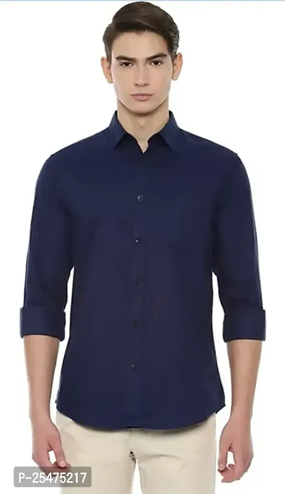 Reliable Navy Blue Cotton Solid Long Sleeves Casual Shirt For Men-thumb0