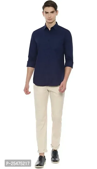 Reliable Navy Blue Cotton Solid Long Sleeves Casual Shirt For Men-thumb2