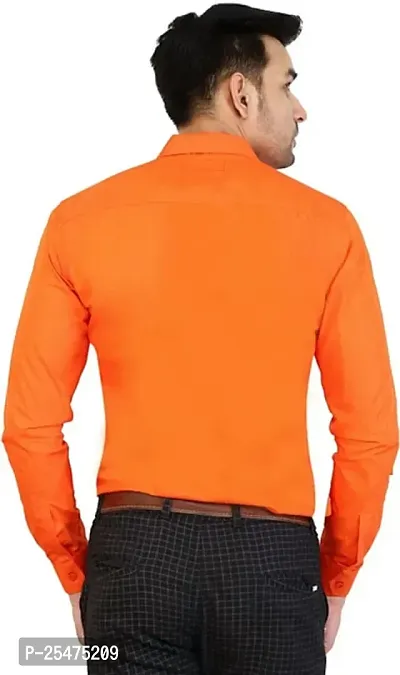 Reliable Orange Cotton Solid Long Sleeves Casual Shirt For Men-thumb3