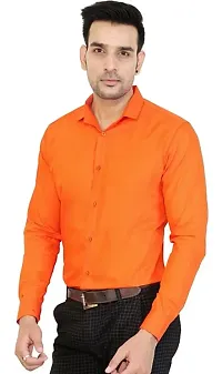 Reliable Orange Cotton Solid Long Sleeves Casual Shirt For Men-thumb1