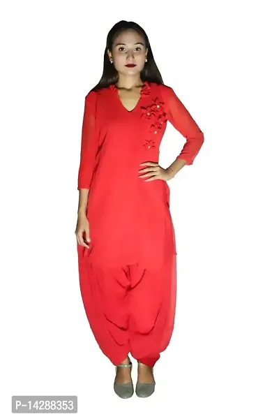GENERIC Women's Kurti Patiyala Set| Regular Fit| Red Color