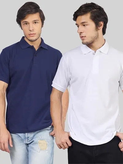 Classic Multicoloured Cotton Solid Polos For Men Combo Of 2