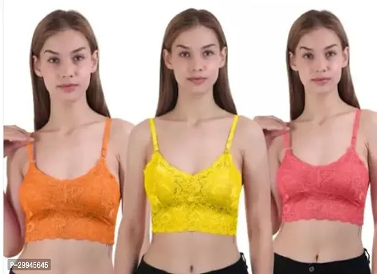 Stylish Multicoloured Net Solid Bras For Women Pack Of 3-thumb0