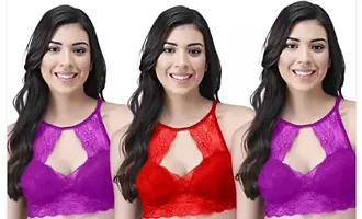 Stylish Multicoloured Net Solid Bras For Women Pack Of 3-thumb1