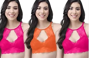 Stylish Multicoloured Net Solid Bras For Women Pack Of 3-thumb1