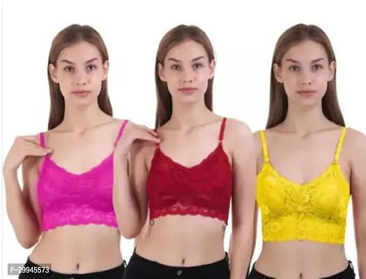 Stylish Multicoloured Net Solid Bras For Women Pack Of 3-thumb0