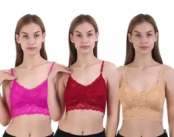 Stylish Multicoloured Net Solid Bras For Women Pack Of 3-thumb1