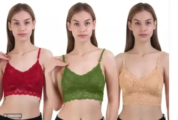 Stylish Multicoloured Net Solid Bras For Women Pack Of 3-thumb2