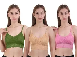 Stylish Multicoloured Net Solid Bras For Women Pack Of 3-thumb1