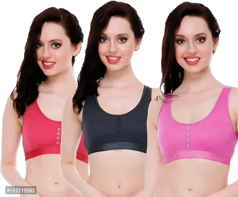Stylish Multicoloured Cotton Blend Solid Bras For Women Pack Of 3