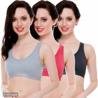 Stylish Multicoloured Cotton Blend Solid Bras For Women Pack Of 3