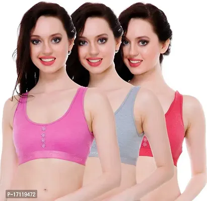 Stylish Multicoloured Cotton Blend Solid Bras For Women Pack Of 3