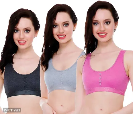 Stylish Multicoloured Cotton Blend Solid Bras For Women Pack Of 3