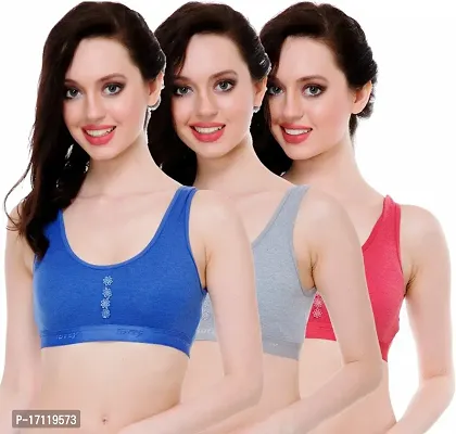 Stylish Multicoloured Cotton Blend Solid Bras For Women Pack Of 3