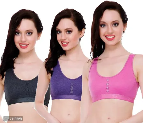 Stylish Multicoloured Cotton Blend Solid Bras For Women Pack Of 3