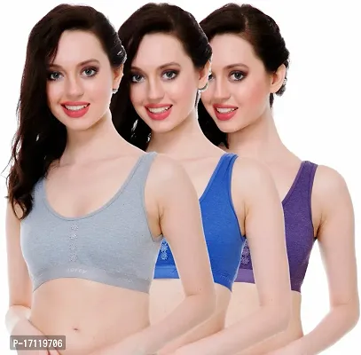 Stylish Multicoloured Cotton Blend Solid Bras For Women Pack Of 3