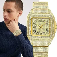 Men's Crystal Diamond Watch  Fashion Bling Iced Out Waterproof Quartz Analog Watch for Men Leather Strap Hip Hop Rapper-thumb1
