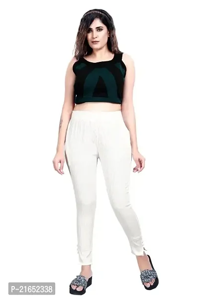 Aurpail Women's Lycra Rayon Cotton Stretchable Lining Trouser Pant (L, White)-thumb2