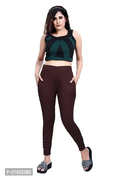 Aurpail Women's Lycra Rayon Cotton Stretchable Lining Trouser Pant (L, Brown)