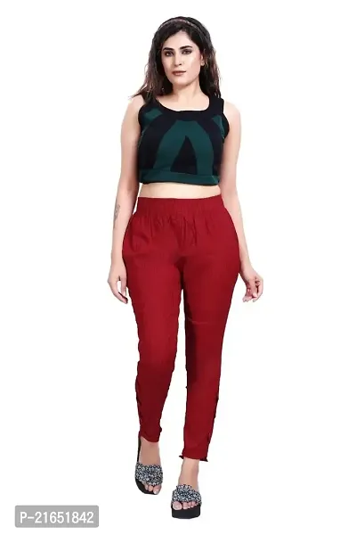 Aurpail Women's Lycra Rayon Cotton Stretchable Lining Trouser Pant (2XL, Maroon)