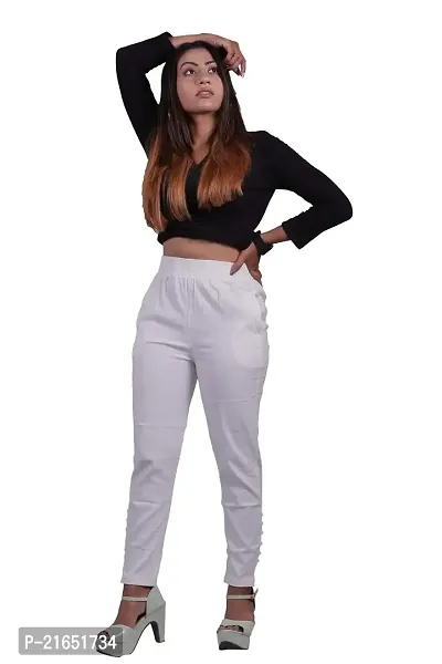 Women's Lycra Slub Cotton Stretchable Potli Trouser Pant (Cigarette Pant)-thumb3
