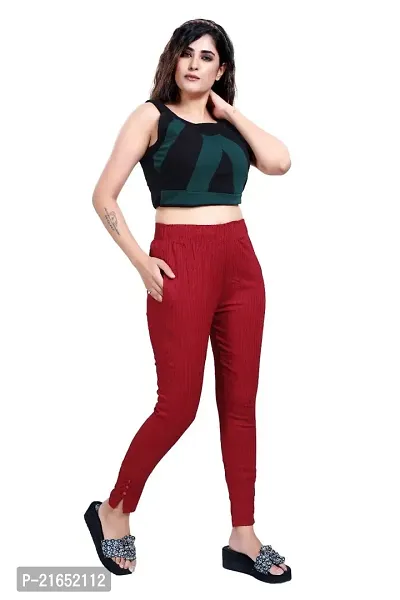 Aurpail Women's Lycra Rayon Cotton Stretchable Lining Trouser Pant (L, Maroon)-thumb2