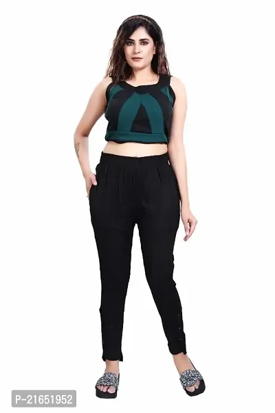 Aurpail Women's Lycra Rayon Cotton Stretchable Lining Trouser Pant (L, Black)