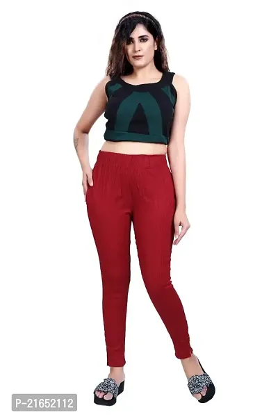 Aurpail Women's Lycra Rayon Cotton Stretchable Lining Trouser Pant (L, Maroon)