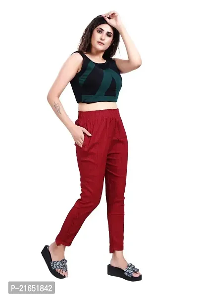 Aurpail Women's Lycra Rayon Cotton Stretchable Lining Trouser Pant (2XL, Maroon)-thumb3