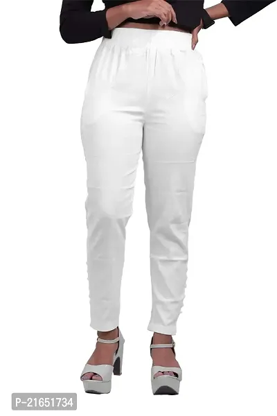Women's Lycra Slub Cotton Stretchable Potli Trouser Pant (Cigarette Pant)