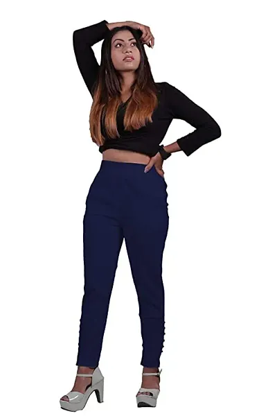 Women's Lycra Slub Stretchable Potli Trouser Pant (Cigarette Pant)