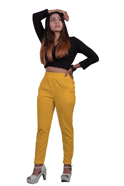 Women's Lycra Slub Stretchable Potli Trouser Pant (Cigarette Pant)