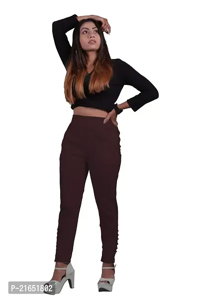 Women's Lycra Slub Cotton Stretchable Potli Trouser Pant (Cigarette Pant)