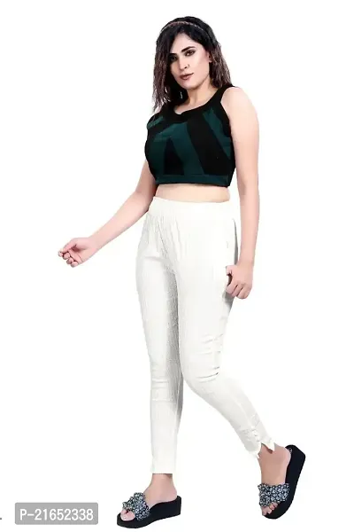 Aurpail Women's Lycra Rayon Cotton Stretchable Lining Trouser Pant (L, White)
