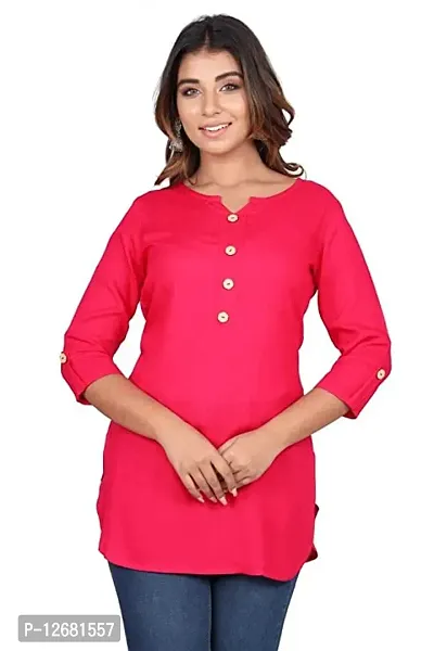 Elegant Red Solid Rayon Short Kurta For Women-thumb0