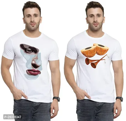 Reliable White Cotton Printed Round Neck Tees For Men Pack Of 2-thumb0