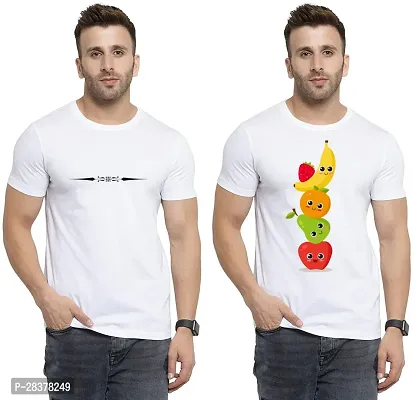 Reliable White Cotton Printed Round Neck Tees For Men Pack Of 2-thumb0