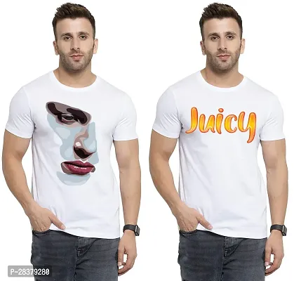 Reliable White Cotton Printed Round Neck Tees For Men Pack Of 2