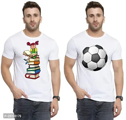 Reliable White Cotton Printed Round Neck Tees For Men Pack Of 2-thumb0