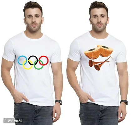 Reliable White Cotton Printed Round Neck Tees For Men Pack Of 2-thumb0