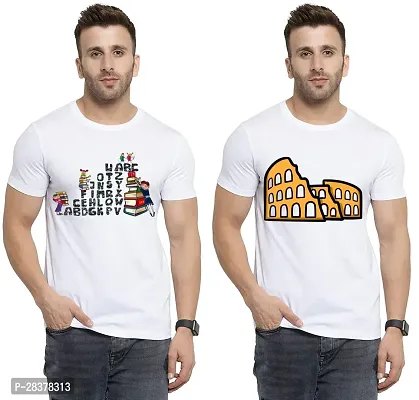 Reliable White Cotton Printed Round Neck Tees For Men Pack Of 2