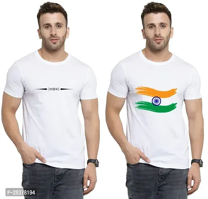 Reliable White Cotton Printed Round Neck Tees For Men Pack Of 2