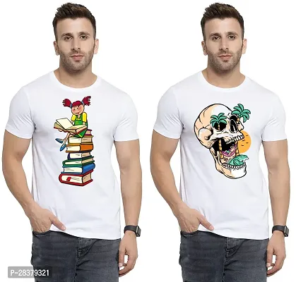 Reliable White Cotton Printed Round Neck Tees For Men Pack Of 2-thumb0