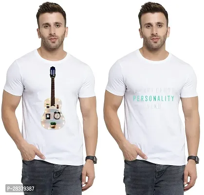 Reliable White Cotton Printed Round Neck Tees For Men Pack Of 2-thumb0